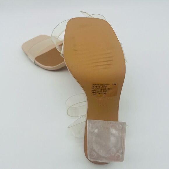 STEVE MADDEN Women's Hundred Clear Block Sandal in Nude - Picture 9 of 10